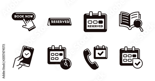 Restaurant table booking reservation icon line set unique style. Business eatery dining online confirmation for booking service hospitality signs vector illustration