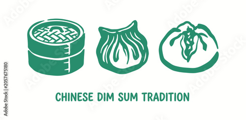 Obraz na plátně Dim sum traditional icons featuring bamboo steamer basket and handmade dumplings
