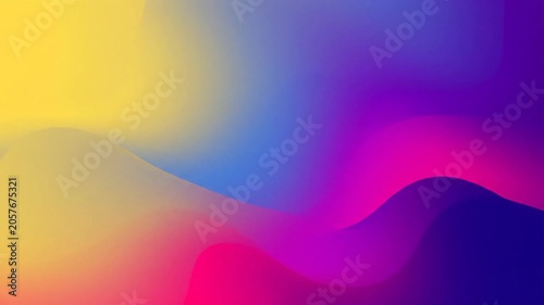 Captivating full-frame abstract animation with smooth, organic gradients of golden yellow, blue, purple, magenta, and crimson red. Luminous hues seamlessly undulate, mimicking digital energy in