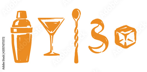 Foto Orange hand drawn cocktail tool collection for artisanal mixology branding