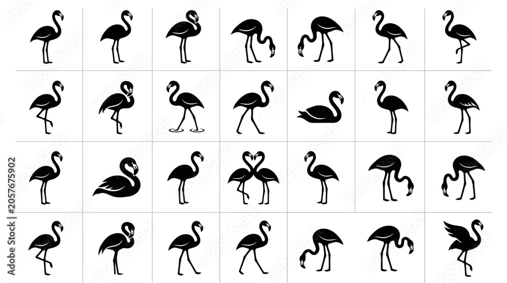 Fototapeta premium Pink Flamingo Bird Silhouette Icon Set Collection for Logo and Web Graphic Design