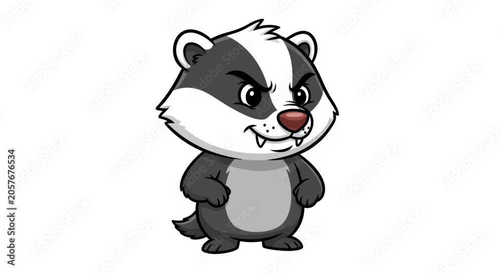 Fototapeta premium Angry Cartoon Badger Character Illustration Featuring a Grumpy Forest Animal Mascot with Sharp Fangs and Determined Expression