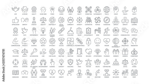 Canvastavla Collection of line icons representing various positive concepts and values  busi