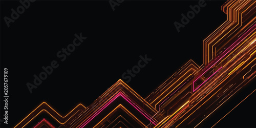 Fotografija Abstract city skyline vector background with glowing lines and rainbow colors, m