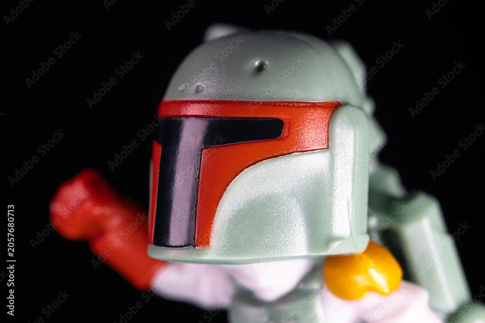 Naklejka premium The legendary Boba Fett in his helmet. Kinder Surprise Lucasfilm Boba Fett face closeup