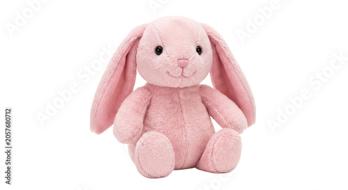 Foto A cute, soft pink plush toy rabbit sitting and looking forward
