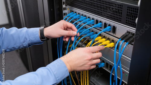 Data center cable management, IT engineer patch panel configuration, Server room maintenance, Networking ethernet connections, Structured cabling installation, System administrator hardware setup