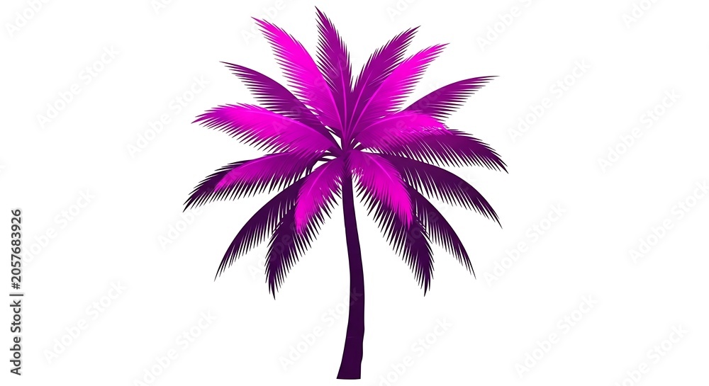 Obraz premium Vibrant Purple Palm Tree Isolated on White Background.