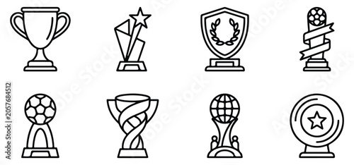 Clean icon pack of award trophies on white background