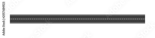 Foto Straight asphalt road section with white dashed and solid lines