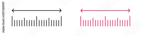 Ruler scale and dimension arrow icons for measurement and size