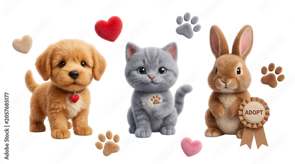 Fototapeta premium Pet Love and Friendship Character Set Vector, isolated, transparent, png, suitable for greeting card, veterinary branding, animal awareness