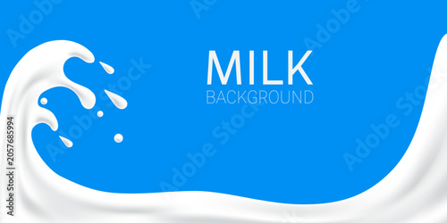 Milk splash background with pouring fresh milk on blue background  vector illustration