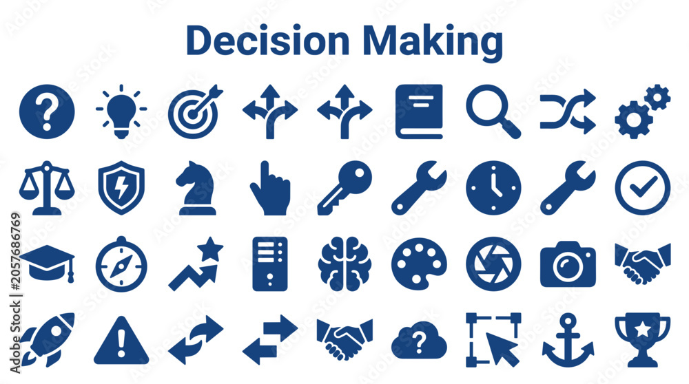 Fototapeta premium Decision making icons representing strategy planning problem solving and goal achievement in business and education