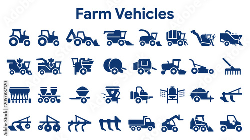 Bild auf Leinwand Collection of farm vehicle icons showcasing agricultural machinery and equipment