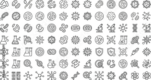 Photos Generative AI vector illustration of bacteria and virus line icon set featuring