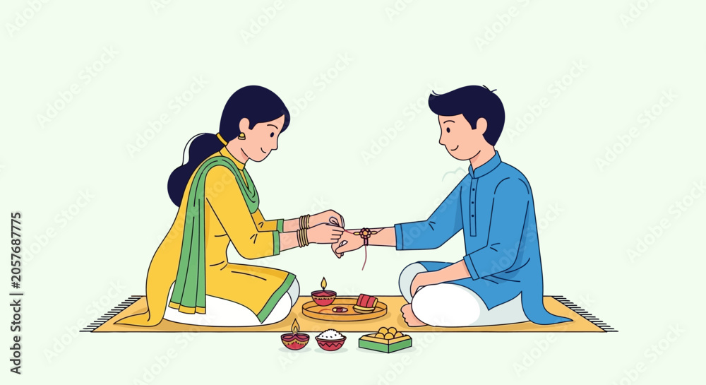 Fototapeta premium Raksha Bandhan ceremony with sibling tying rakhi on wrist