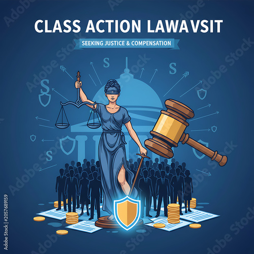 Law and Justice Illustration Featuring Gavel and Lady Justice