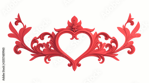 Intricate Red Heart Ornament with Floral Accents for Romantic Designs and Decor