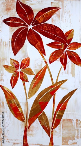 Red and Gold Decorative Floral Design on Light Textured Background