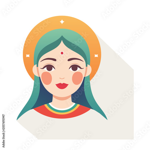 Flat design portrait of a woman in teal and orange