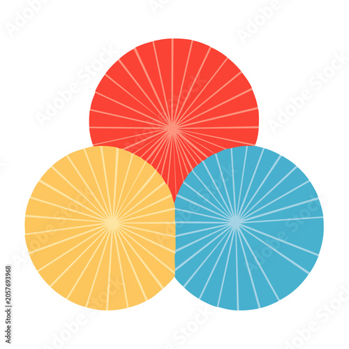 Flat design sunburst with red yellow and blue rays