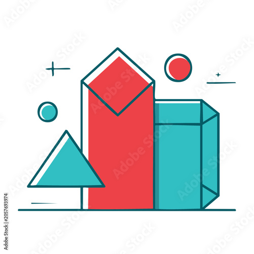 Flat design vector house with red roof and blue window