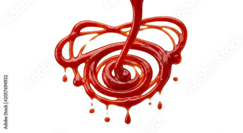 Canvastavla Thick red ketchup sauce pouring in a swirling motion with drips
