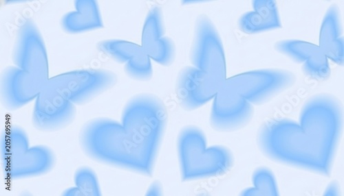 Cuadro en lienzo A delicate pattern of blue butterflies and hearts on a white background