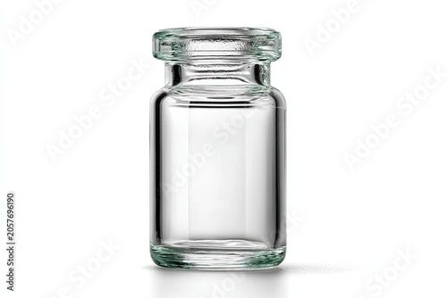 A clear glass vial, empty and sterile, stands ready for use in a laboratory setting, a symbol of scientific precision and potential.