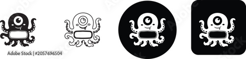Photography Smirking one eyed cartoon octopus alien creature character design vector icon se