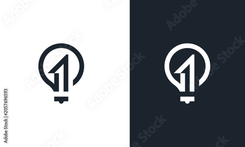 Number 1 and lamp logo design concept