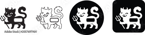 Foto Cute cartoon devil cat holding a pitchfork vector illustration icon set