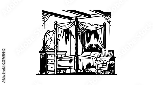 Black and white haunted bedroom.