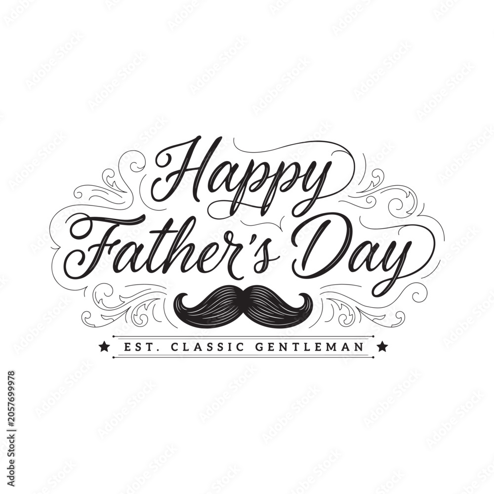 Fototapeta premium Floral Ornament With Mustache And Text Vector Illustration
