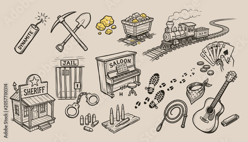 Foto A Western-themed vector graphic set featuring cowboy elements