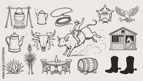 Bild auf Leinwand A Western-themed vector graphic set featuring cowboy elements