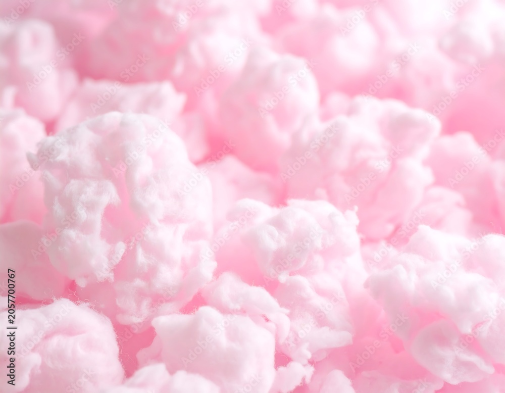 Fototapeta premium Close-up view of a multitude of small, fluffy, light pink, cloud-like shapes