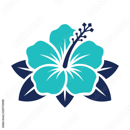 Cyan hibiscus flower vector icon isolated on white background design