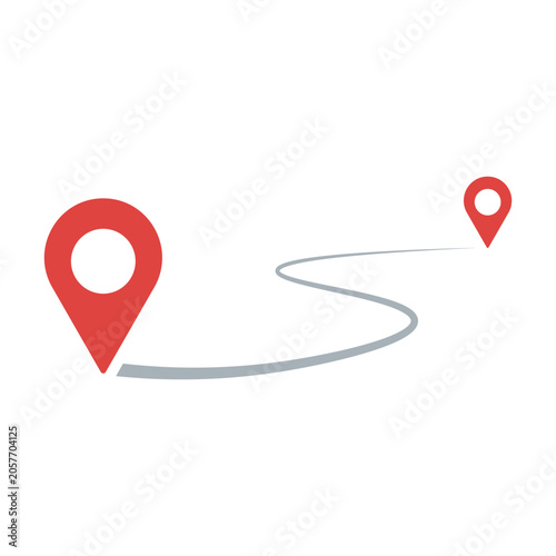 Red map pin location icons with winding gray route line