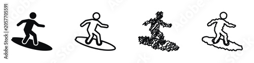 Wall Mural Set of four stylized surfing icons showing different artistic representations of