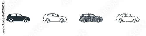 Εκτύπωση καμβά Collection of car icons in different styles, from solid silhouette to sketch