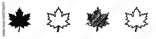 Vászonkép Collection of four distinct maple leaf graphic representations