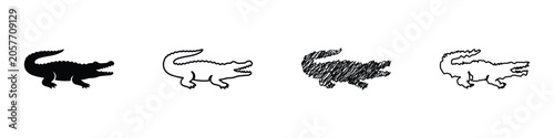 Cuadro en lienzo Collection of stylized alligator and crocodile icons in black and white