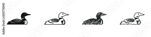 Fotografi Collection of four loon illustrations in various artistic styles
