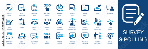 Obraz na plátně Survey and polling solid icon set