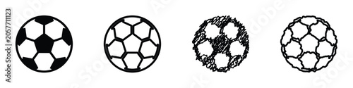 Foto Collection of four distinct soccer ball icons in black and white
