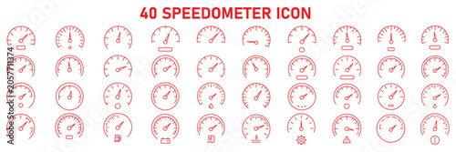 Obraz na plátně Speedometer Icon Set, speed indicator gauge dashboard tachometer scale, speedometer with arrow, editable stroke line vector illustration for vehicle, app, and dashboard design