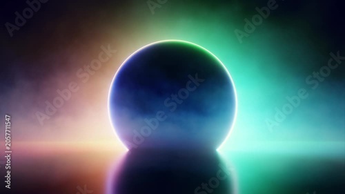 Glowing sphere shape with smoke over changing neon glow