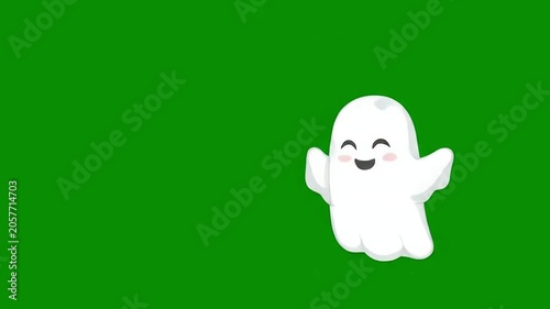Cute Spooky Ghost Floating Isolated on Chroma Key for Halloween Video Editing